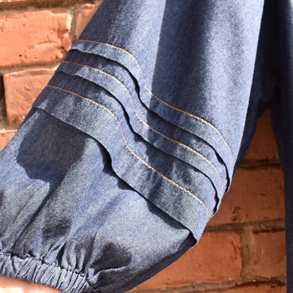 Karen Kane Contrast Stitch Denim Peasant Blouse Size L - Picture 4 of 11